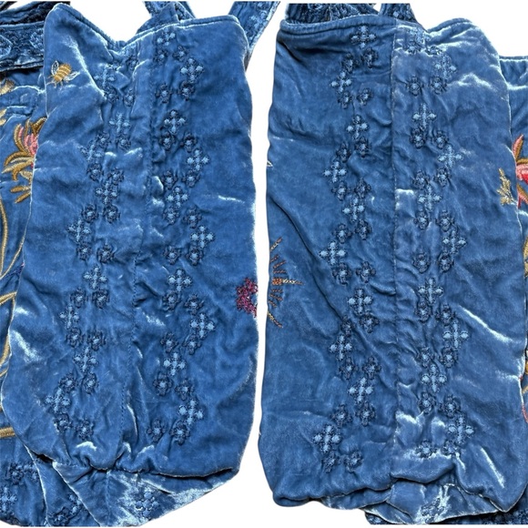 Johnny Was Aria Velvet Rayon Silk Floral Embroidered Tote Bag In Light Blue - Picture 9 of 16